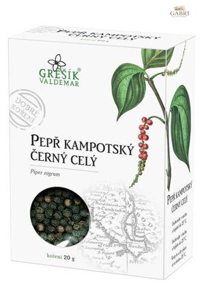 Pepř kampotský černý celý 20 g GREŠÍK Dobré koření