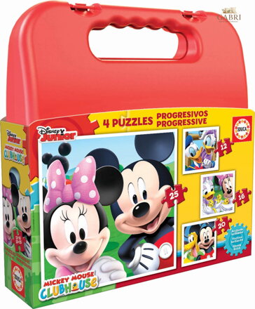 EDUCA Puzzle v kufříku Mickey Mouse a kamarádi 4v1 (12,16,20,25 dílků)
