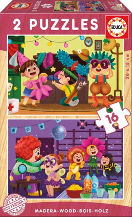 EDUCA Dřevěné puzzle Maškarní bál 2x16 dílků