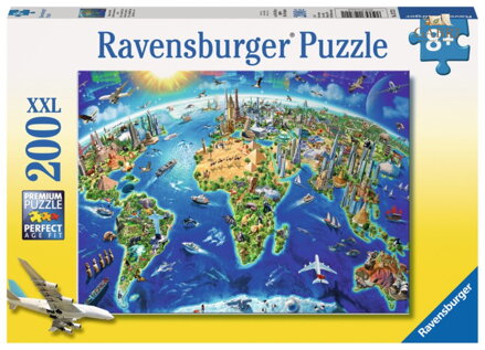 RAVENSBURGER Puzzle Mapa světa s památkami XXL 200 dílků