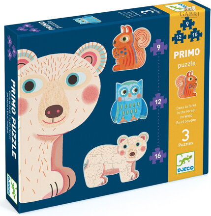 DJECO Puzzle V lese 3v1 (9,12,16 dílků)