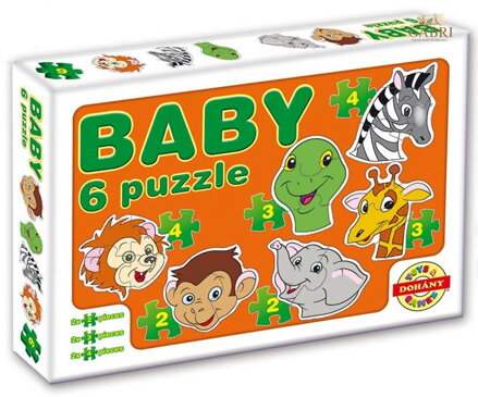 DOHÁNY Baby puzzle Zvířecí hlavičky - safari 6v1 (2-4 dílky)