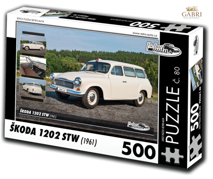 RETRO-AUTA Puzzle č. 80 Škoda 1202 STW sanitní vůz (1961) 500 dílků
