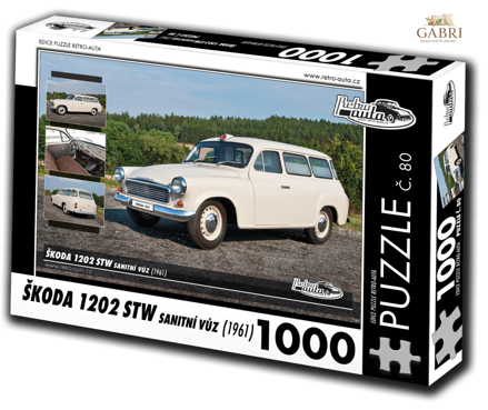 RETRO-AUTA Puzzle č. 80 Škoda 1202 STW sanitní vůz (1961) 1000 dílků