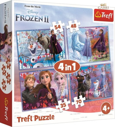 TREFL Puzzle Ledové království 2: Cesta do neznáma 4v1 (35,48,54,70 dílků)