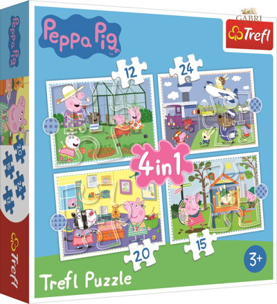 TREFL Puzzle Prasátko Peppa: Vzpomínky na prázdniny 4v1 (12,15,20,24 dílků)