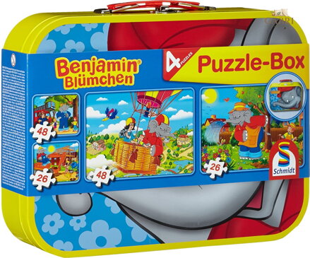 SCHMIDT Puzzle Benjamin Kvítko 4v1 v plechovém kufříku (26,26,48,48 dílků)