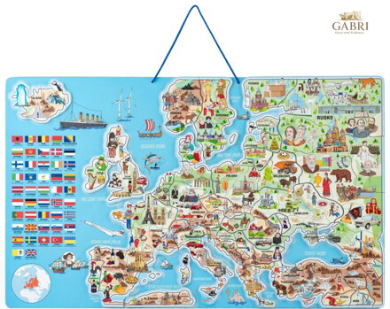 WOODY Magnetická mapa Evropy s obrázky a společenská hra, 3v1 v českém jazyce