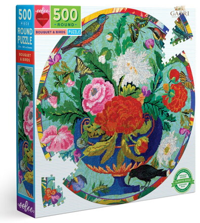 EEBOO Kulaté puzzle Květiny a ptáčci 500 dílků