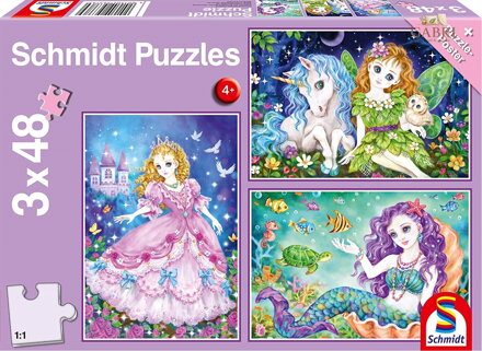SCHMIDT Puzzle Princezna, víla a mořská panna 3x48 dílků