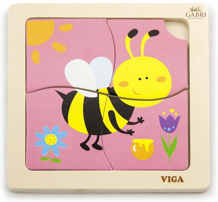 VIGA Dřevěné puzzle Včela 4 dílky