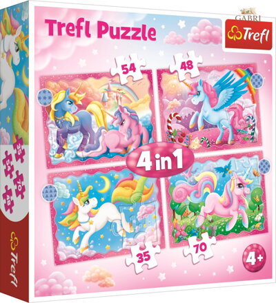 TREFL Puzzle Jednorožci a kouzla 4v1 (35,48,54,70 dílků)
