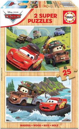 EDUCA Dřevěné puzzle Auta 2x25 dílků
