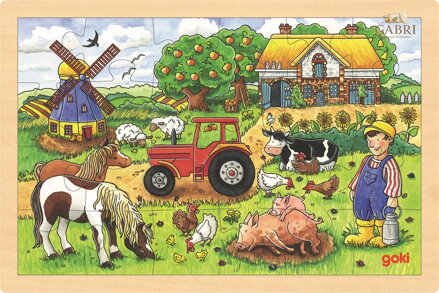 GOKI Dřevěné puzzle Farma pana Millera 24 dílků