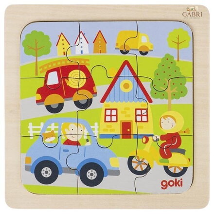 GOKI Dřevěné puzzle Na silnici 9 dílků