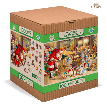 WOODEN CITY Dřevěné puzzle Santova dílna 2v1, 1010 dílků EKO