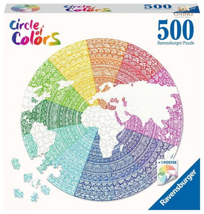 RAVENSBURGER Kulaté puzzle Kruh barev: Mandala 500 dílků