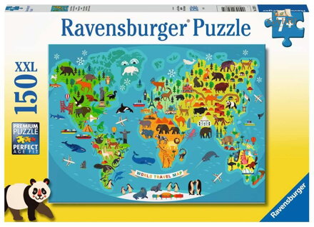 RAVENSBURGER Puzzle Mapa světa divokých zvířat XXL 150 dílků
