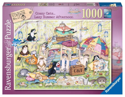 RAVENSBURGER Puzzle Crazy Cats: Líné letní odpoledne 1000 dílků