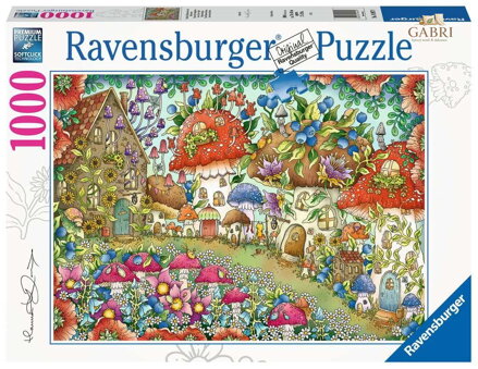 RAVENSBURGER Puzzle Roztomilé houbové domečky na květinové louce 1000 dílků