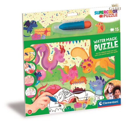 CLEMENTONI Puzzle s malováním vodou Water Magic: Dráčci 15 dílků