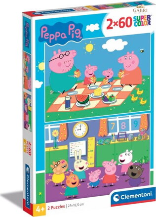 CLEMENTONI Puzzle Prasátko Peppa: Piknik a škola 2x60 dílků