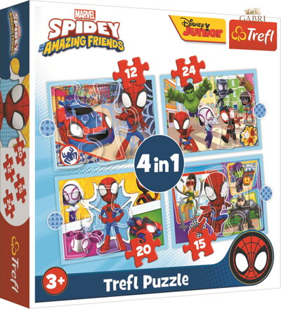 TREFL Puzzle Spidey a jeho úžasní přátelé 4v1 (12,15,20,24 dílků)
