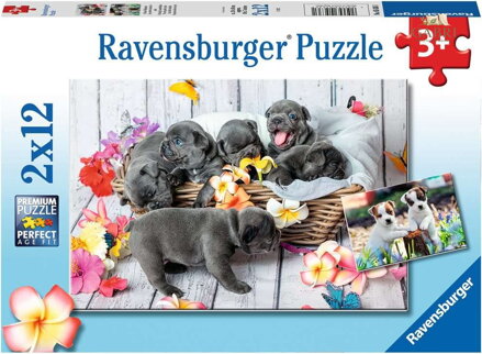RAVENSBURGER Puzzle Roztomilá štěňátka 2x12 dílků