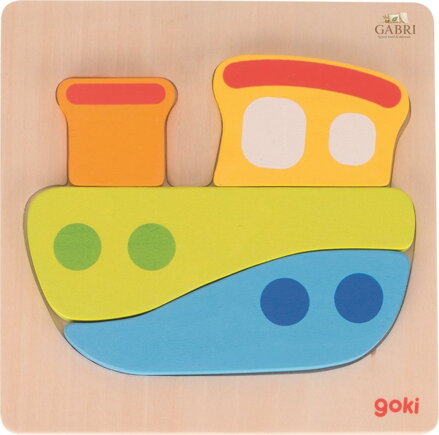 GOKI Dřevěné vkládací puzzle Loď 4 dílky