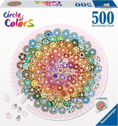 RAVENSBURGER Kulaté puzzle Kruh barev: Donuty 500 dílků