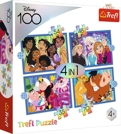 TREFL Puzzle Disney 100 let: Disneyho veselý svět 4v1 (35,48,54,70 dílků)