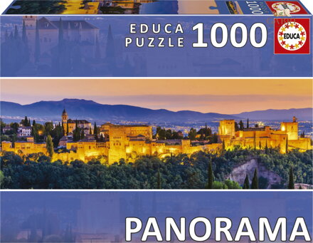 EDUCA Panoramatické puzzle Západ slunce ve Španělsku: Alhambra, Granada 1000 dílků