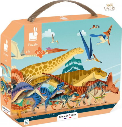 JANOD Panoramatické puzzle v kufříku Dinosauři 100 dílků