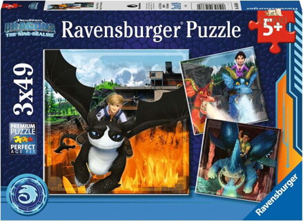 RAVENSBURGER Puzzle Jak vycvičit draka: Devět království 3x49 dílků