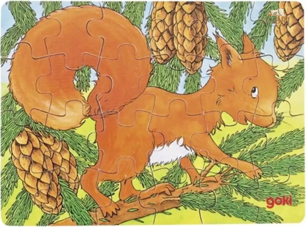 GOKI Dřevěné puzzle Lesní zvířátka: Veverka 24 dílků