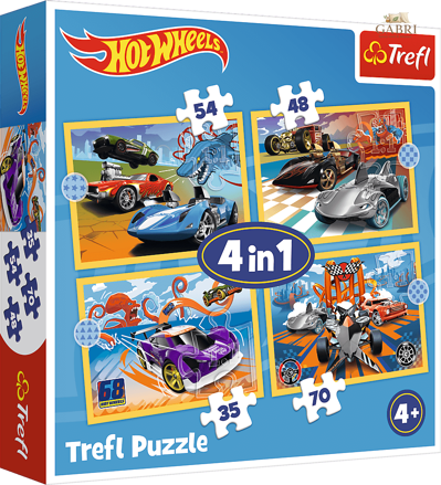 TREFL Puzzle Autíčka Hot Wheels 4v1 (35,48,54,70 dílků)