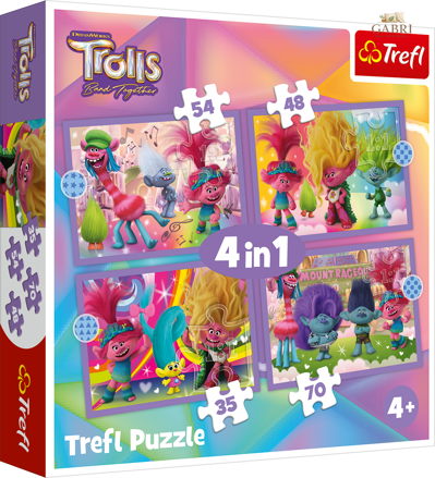 TREFL Puzzle Trollové 3: Barevné dobrodružství 4v1 (35,48,54,70 dílků)