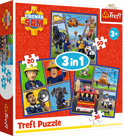 TREFL Puzzle Požárník Sam: Samův den 3v1 (20,36,50 dílků)