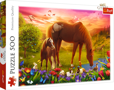 TREFL Puzzle Koně na louce 500 dílků