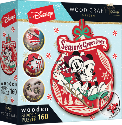 TREFL Wood Craft Origin puzzle Vánoční dobrodružství Mickeyho a Minnie 160 dílků