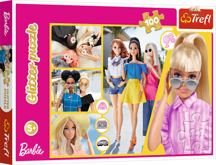 TREFL Třpytivé puzzle Barbie 100 dílků
