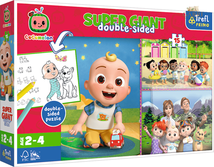 TREFL Oboustranné puzzle Cocomelon: Veselý den s přáteli SUPER GIANT 15 dílků