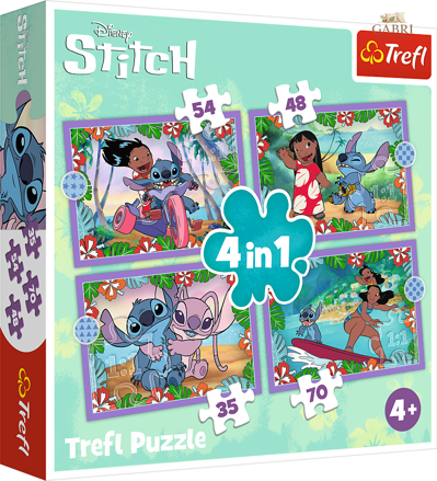 TREFL Puzzle Lilo & Stitch: Bláznivý den 4v1 (35,48,54,70 dílků)