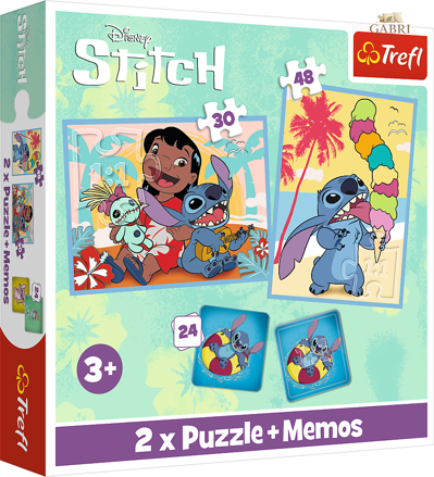 TREFL Sada 3v1 Lilo & Stitch: Šťastný den (2x puzzle + pexeso)