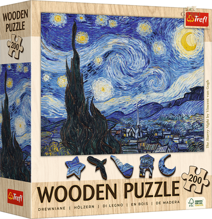 TREFL Dřevěné puzzle Art: Vincent van Gogh - Hvězdná noc 200 dílků