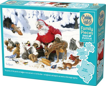 COBBLE HILL Rodinné puzzle Santa se zvířecími přáteli 350 dílků