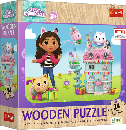 TREFL Dřevěné puzzle Gábinin kouzelný domek: Veselá Gábi a její přátelé 24 dílků