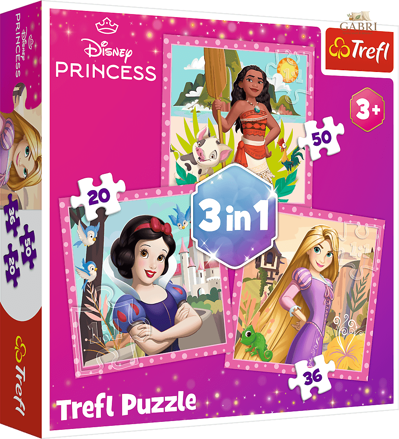 TREFL Puzzle Disney princezny: Vaiana, Locika a Sněhurka 3v1 (20,36,50 dílků)