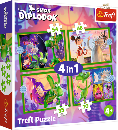 TREFL Puzzle Hokus pokus Diplodokus 4v1 (35,48,54,70 dílků)