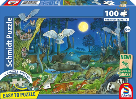 SCHMIDT Puzzle Lesní zvířátka v noci 100 dílků
